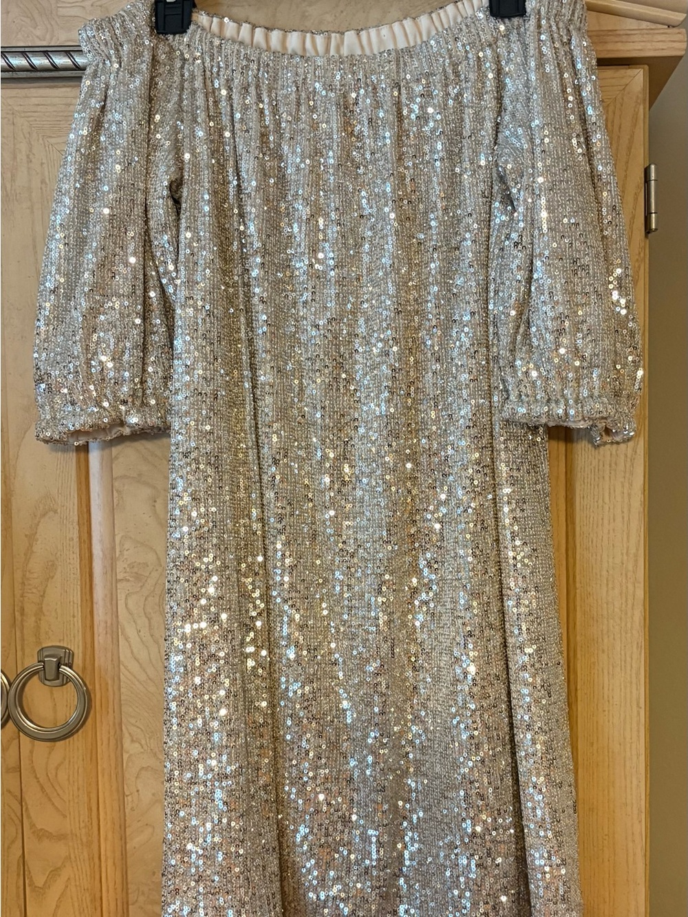 Venus Woman’s Sequin Off-Shoulder Party Dress - Champagne